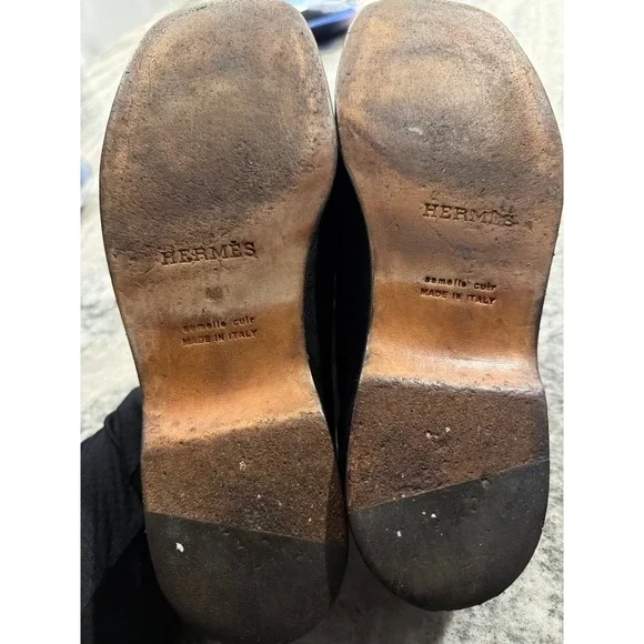 Hermes Black Leather Loafers Men's Size 40 Dress Shoes Made in Italy - Picture 5 of 6